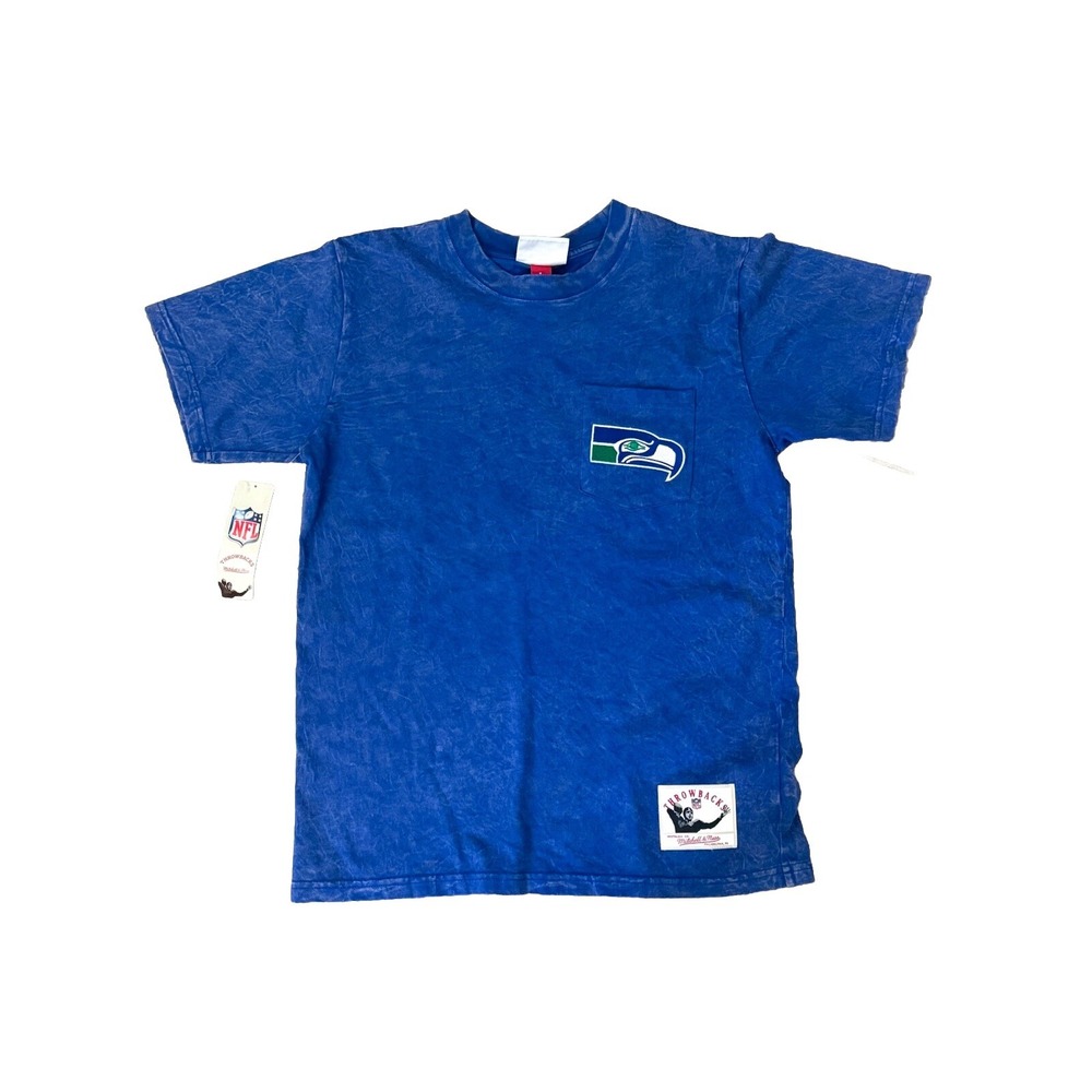 Mitchell And Ness Youth Large Cobalt Blue NFL Seattle Seahawks Distressed‎ Shirt